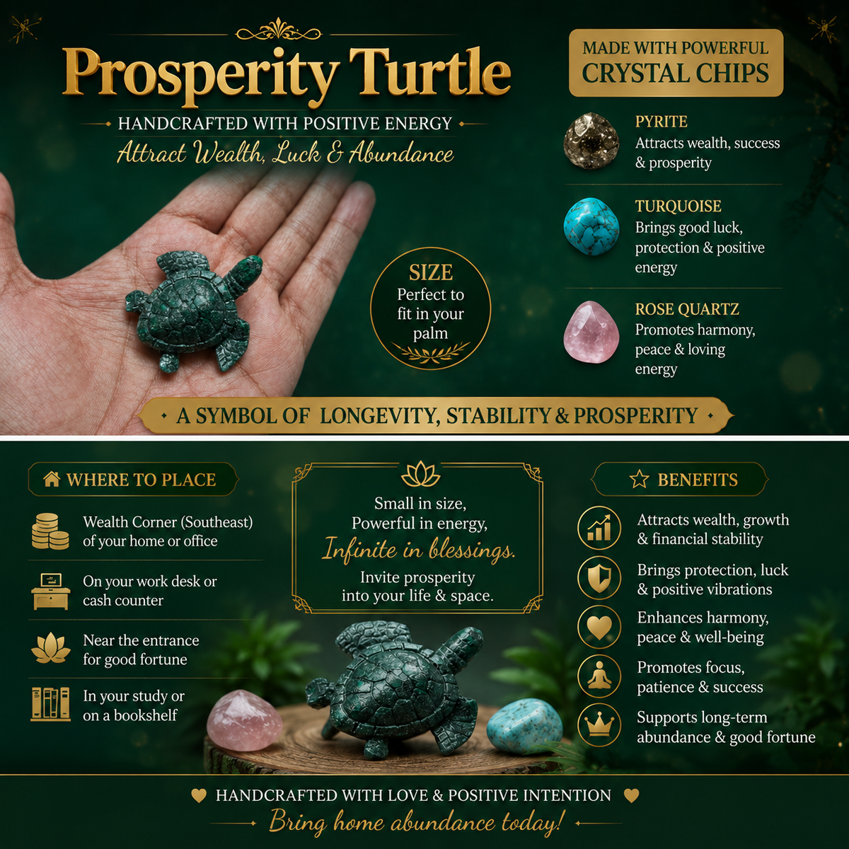 Prosperity Crystal Turtle – Handcrafted Symbol of Wealth & Abundance